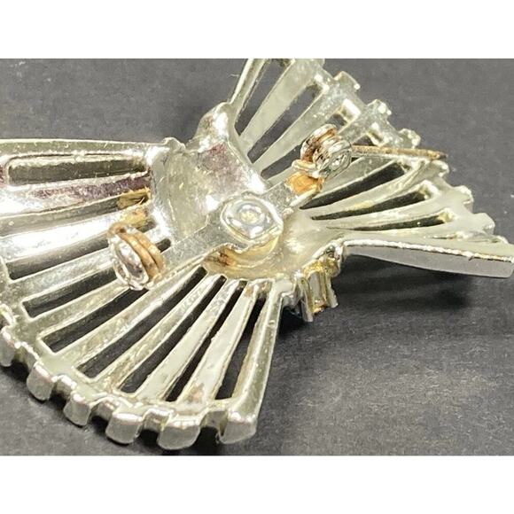 Vintage Mid-Century Wheat Sheaf Silver Tone Blue Rhinestone Brooch Pin - Picture 12 of 13